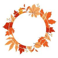 Red and Yellow Autumn Leaves in Circular Frame Bouquet vector