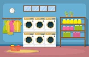 Laundromat with Washing Machines and Racks vector