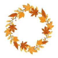 Red and Yellow Autumn Leaves in Circular Frame Bouquet vector