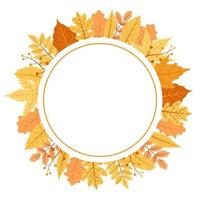 Red and Yellow Autumn Leaves in Circular Frame Bouquet vector