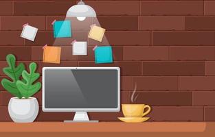 Computer and Coffee on Office Table Illustration vector