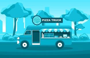 Food Truck Selling Pizza at in the Park vector