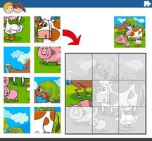 jigsaw puzzle game with funny farm animal characters vector