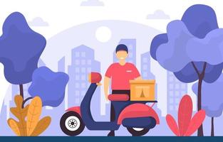 Man with Scooter for Express Delivery Service Illustration vector