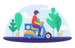 Man Riding Scooter for Express Delivery Service vector