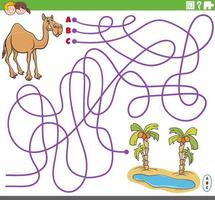 educational maze game with cartoon camel and oasis vector