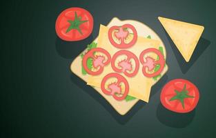 sándwich abierto con queso y tomates vector