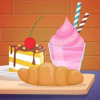 Croissant, Ice Cream and Cake vector