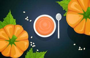 Pumpkin and Drink with Spoon in Top View vector