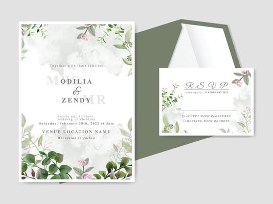 elegant floral hand drawn wedding invitation cards