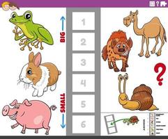 juego educativo con animales de dibujos animados grandes y pequeños para niños vector