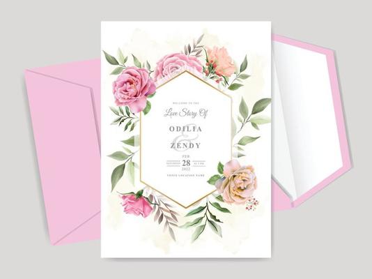 elegant floral hand drawn wedding invitation cards