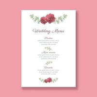 Decorative wedding menu with a hand painted floral design vector
