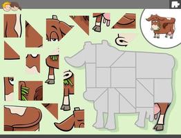 jigsaw puzzle game with cow farm animal character vector