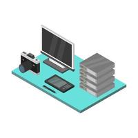 Isometric Office Desk On White Background vector