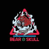 Bear and skull character illustration for tshirt vector