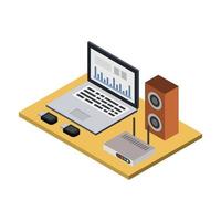 Isometric Office Desk On White Background vector