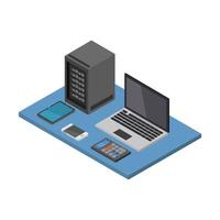 Isometric Office Desk On White Background vector