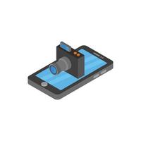 Camera On Isometric Smartphone On White Background vector