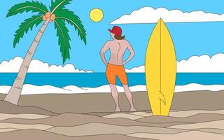 Man with Surfboard at Beach vector