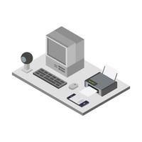 Isometric Office Desk On White Background vector