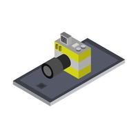 Camera On Isometric Smartphone On White Background vector