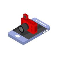 Camera On Isometric Smartphone On White Background vector