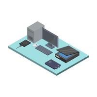 Isometric Office Desk On White Background vector