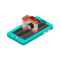 Camera On Isometric Smartphone On White Background vector