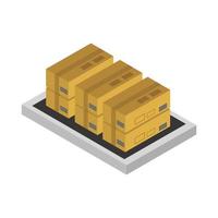 Cajas isométricas en la mesa sobre fondo blanco. vector