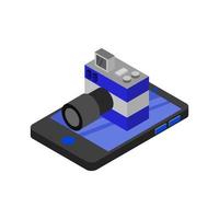 Camera On Isometric Smartphone On White Background vector