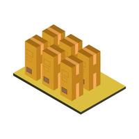 Cajas isométricas en la mesa sobre fondo blanco. vector