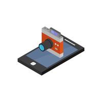 Camera On Isometric Smartphone On White Background vector