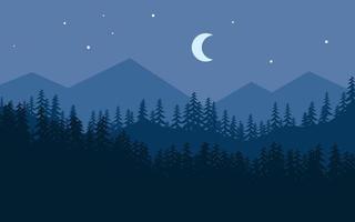 ilustración plana de la escena nocturna de la montaña vector