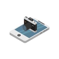 Camera On Isometric Smartphone On White Background vector