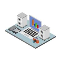 Isometric Office Desk On White Background vector