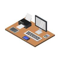 Isometric Office Desk On White Background vector