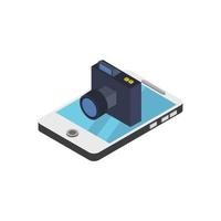 Camera On Isometric Smartphone On White Background vector