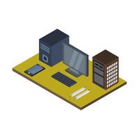 Isometric Office Desk On White Background vector