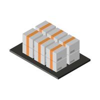 Cajas isométricas en la mesa sobre fondo blanco. vector