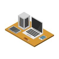 Isometric Office Desk On White Background vector