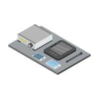 Isometric Office Desk On White Background vector