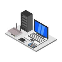Isometric Office Desk On White Background vector