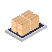 Cajas isométricas en la mesa sobre fondo blanco. vector