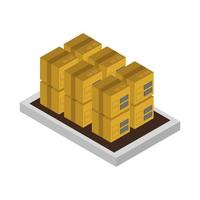 Cajas isométricas en la mesa sobre fondo blanco. vector