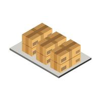 Cajas isométricas en la mesa sobre fondo blanco. vector