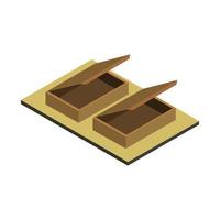 Cajas isométricas en la mesa sobre fondo blanco. vector