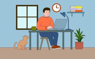 Man Working on Laptop at Home vector