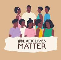 black lives matter banner with young people, stop racism concept vector