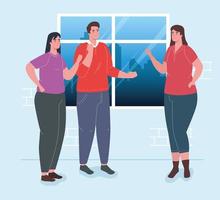 young people standing talking indoors vector